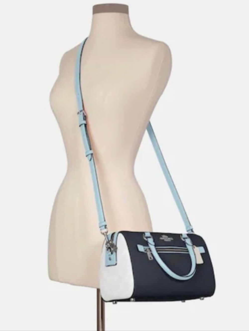 Coach RARE Rowan Colorblock Satchel Crossbody Purse Midnight Blue Chalk Bag - Picture 3 of 16